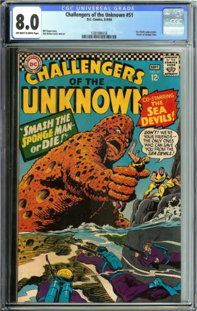 Challengers Of The Unknown #51 Cgc 8.0 Ow/Wh Pages // Sea Devils App Dc 1966