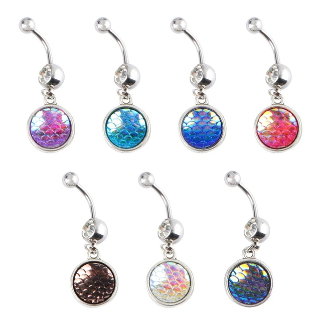7 piezas Anillo Colgante Colgante Diseñado Acero Inoxidable Botón Vientre Pierc