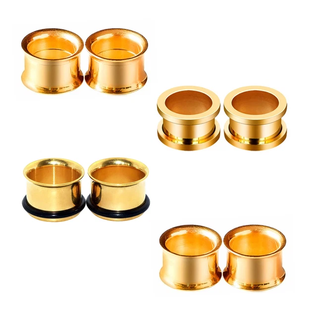 Pair of Stainless Steel Ear Tunnel Gauge Gold Ear Expander Saddle Plug Stretcher