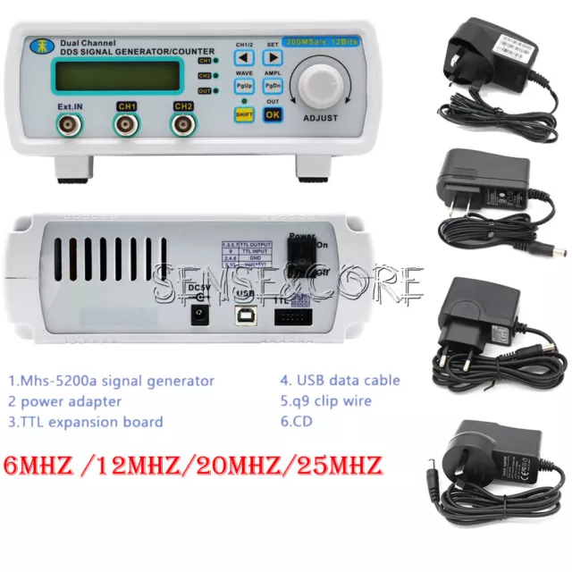 CNC DDS 2CH Arbitrary Wave Signal Source Generator Frequency Meter 6/12/20/25MHZ