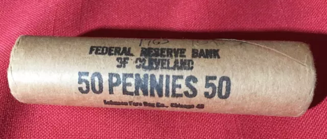 US BANK ROLL, Uncirculated 1963 x 50 unc Pennies. suit PCGS, UNC memorial cent