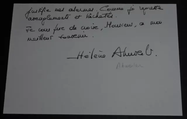 Hélène AHRWEILER, Historienne d'art- CARTE-LETTRE AUTOGRAPHE SIGNÉE 1990 2 pages 3