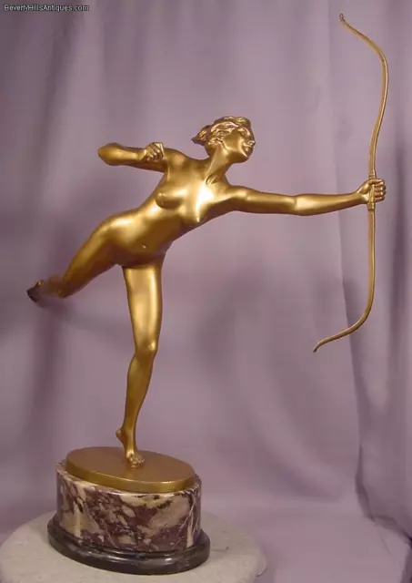 Ultimate Superb Antique Art Deco Gilt Bronze Running Diana With Her Bow G. Fager