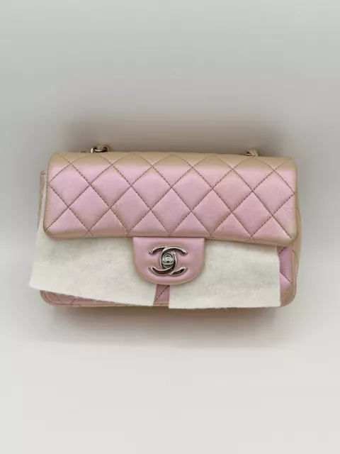 21K CHANEL Classic Mini Flap Bag Iridescent Pink Calfskin