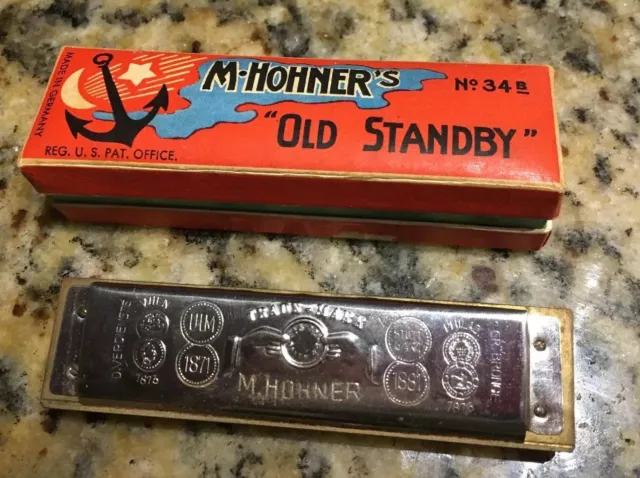 Vintage M. Hohner Old Stanby Harmonica 34B Key Of C In Original Box Germany