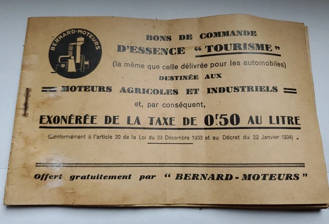 RARE CARNET DE Bon De Commande Bernard-Moteurs 1934 EUR 35,00 - PicClick FR