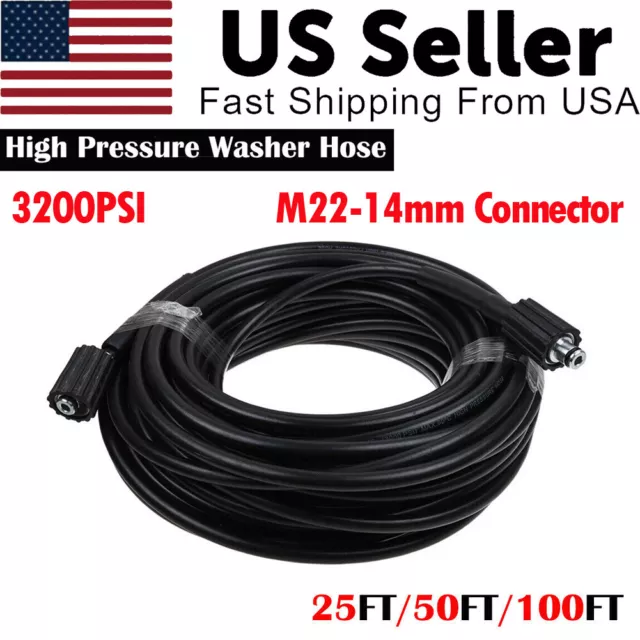 High Pressure Washer Hose 25/50/100ft 3000PSI M22 Power Washer Extension Hose-