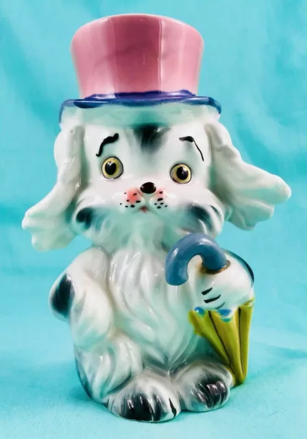 CUTE! Terrier White Dog Puppy Figurine Planter Vintage 1950s Napco Norcrest Rare