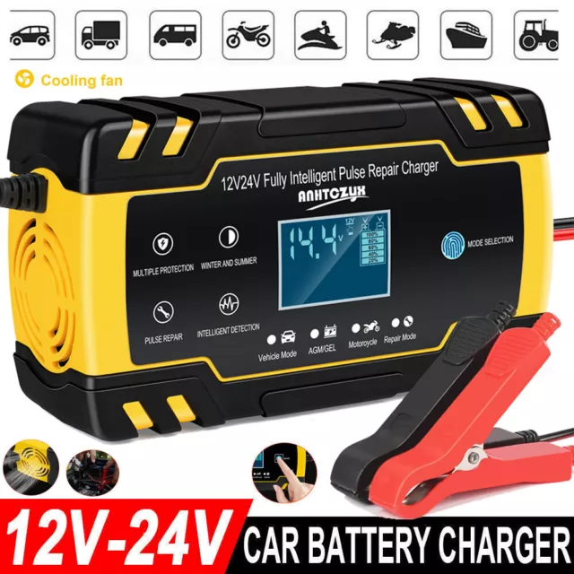 12V 24V Automatic Car Battery Charger Smart Pulse Repair AGM/GEL Portable UK