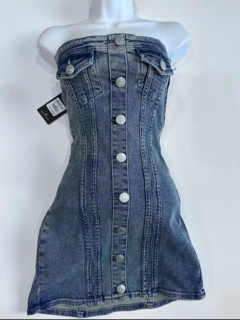 True Religion Denim Corset Tube Dress Vintage Medium Wash Size XS NWT