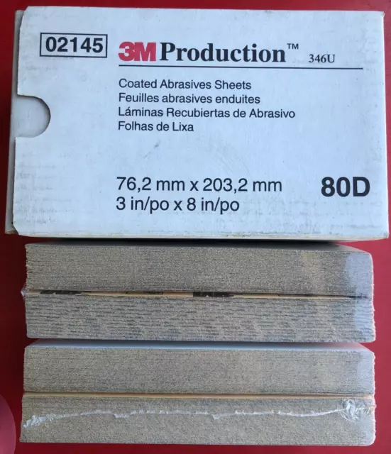 3M 02145 PRODUCTION 80D GRIT GRADE SANDING (200) SHEETS 3" INCH x 8" INCH 346U