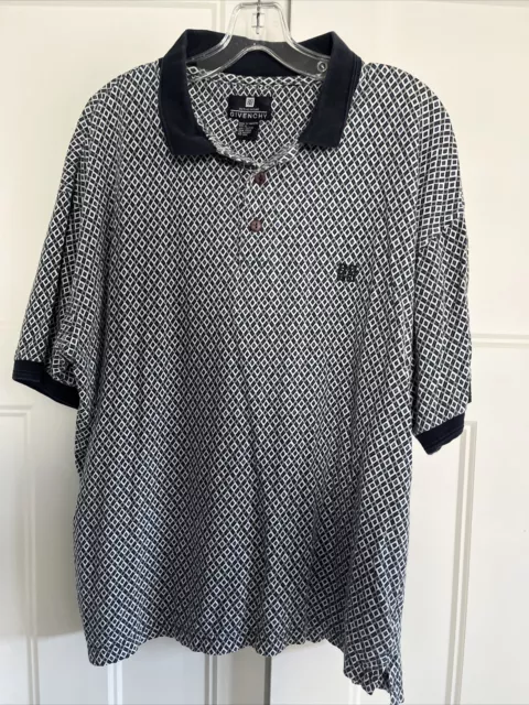 VTG Givenchy Activewear Polo Blue Diamond Geometric Print Men's Size Large