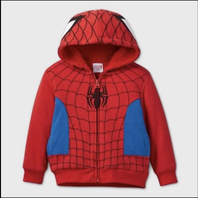 Marvel Toddler Boys' Spider-Man Cosplay Sherpa Lined Hooded Sweatshirt - Red 2T