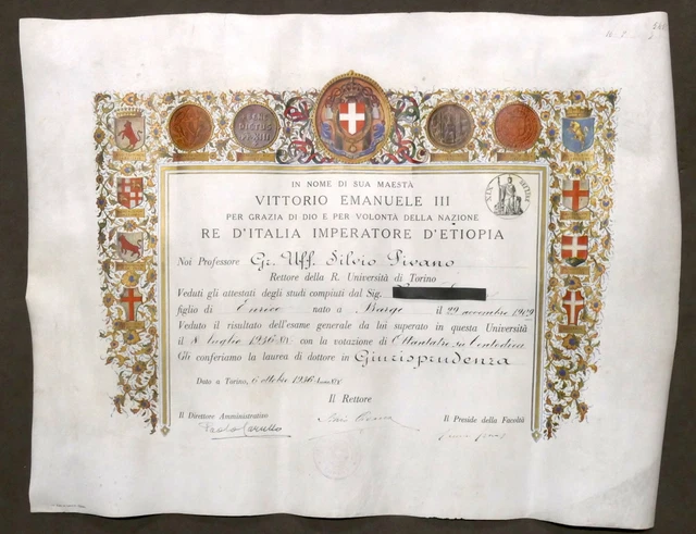 Quanto Dura La Laurea In Giurisprudenza DIPLOMA DI LAUREA in Giurisprudenza - Regia Università di Torino - 1936