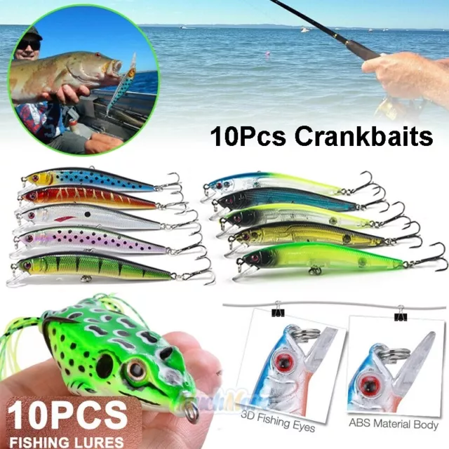 Lot 10 Kinds of Minnow Baits Fishing Lures Crankbaits Hooks Bass Tackle Crank US