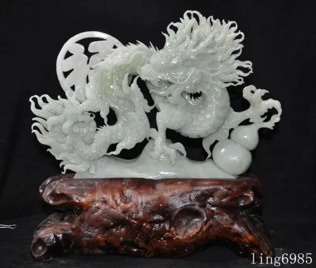 Chinese Xiu Jade Jadeite Carved Fengshui wealth animal dragon Dragon statue