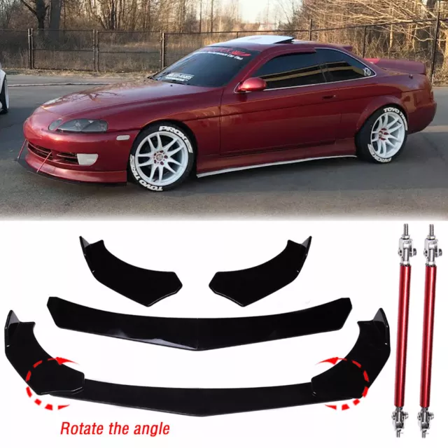 Glossy Front Bumper Lip Spoiler Splitter +Strut Rods For Lexus SC300 SC400 SC430