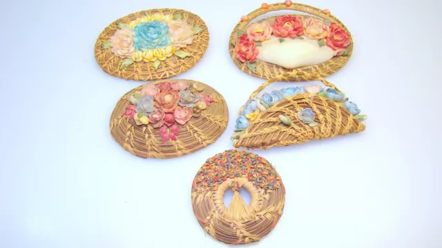 Vintage Miniature Pins Basket Whimsies Shell Art Woven Flowers Whimsy Pins