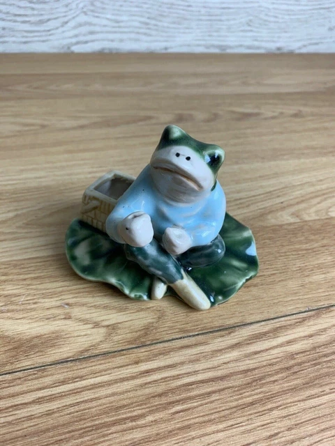Ceramic Frog On Lily Pad With Hamper Toothpick Holder