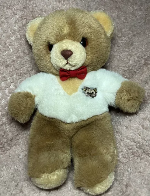 GUND Brown Teddy Bear Red Bow 8” Stuffed Animal Plush Toy Korea 1983- Vintage