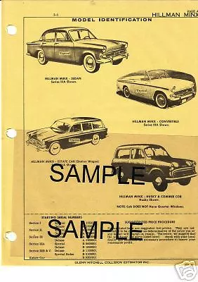 1957 1958 1959 1960 Hillman Minx Body Parts Crash Sheets Mf Re