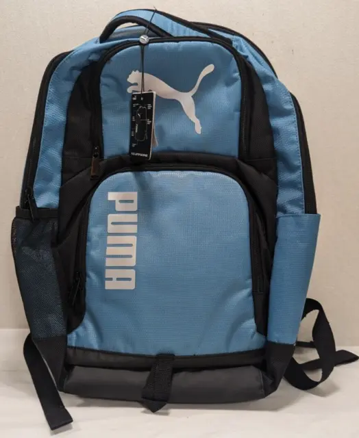 Puma PLUS MultiPocket Backpack Blue/Black Padded Laptop Pocket Water Bottle