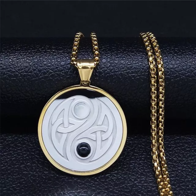 Celtic Yin Yang Necklace Gold Silver Stainless Steel Balance Harmony Pendant