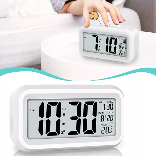 Bedside Digital LED Snooze Alarm Clock Time Temperature Day/Night Mode Clock UK