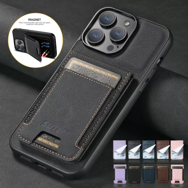 For iPhone 15 14 Pro Max 13 12 Pro Max Leather Card Wallet Case Flip Stand Cover