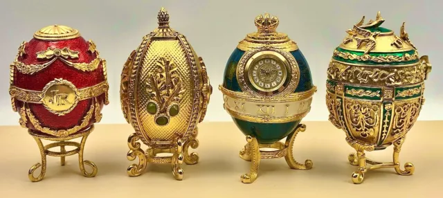 JOAN RIVERS  Imperial Treasures l Collection Set 4 Faberge Enamel Eggs w Stands