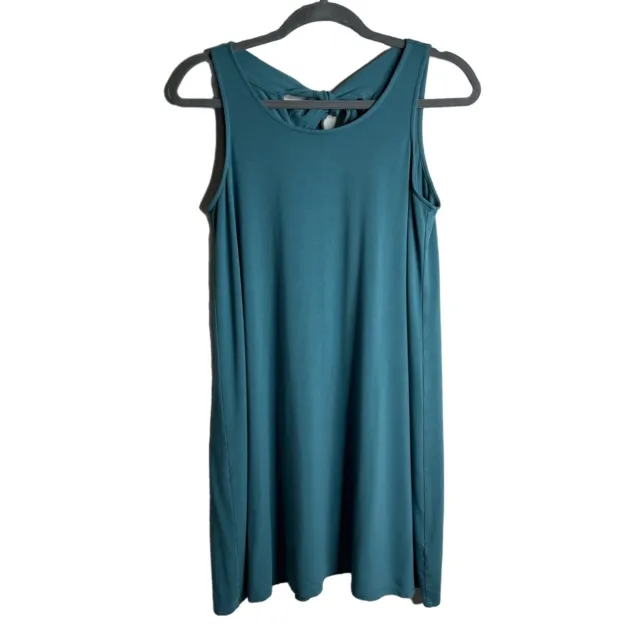 Lilla P Women's Swing Dress Size S Teal Green Shift Sleeveless Tie Back Stretch