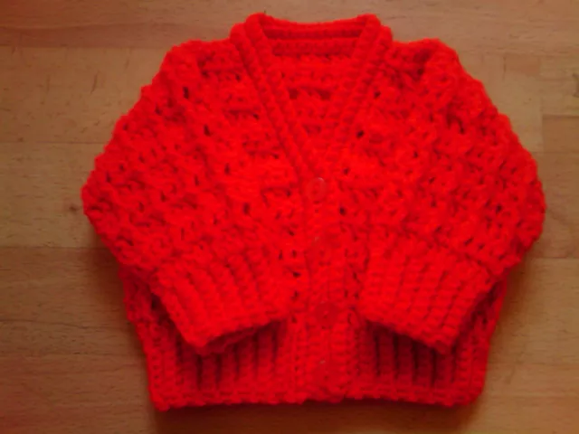 Handmade Hand Crocheted Unisex Baby Cable Cardigan 100% Acrylic various colours.