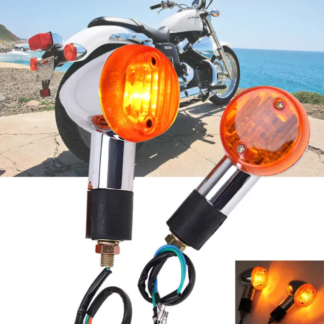 2X Motorcycle Turn Signal Indicator Light Amber Chrome Bullet Blinker For Honda