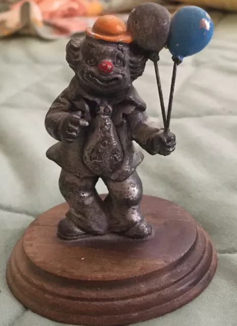 George Good  Cast Pewter Clown On Wood Base With Balloons