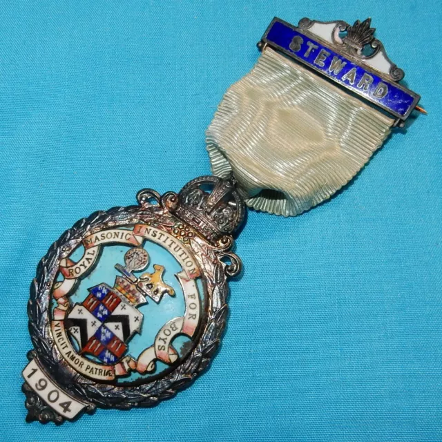 Antique 1904 Silver Royal Masonic Institute For Boys Rmib Steward Jewel Medal