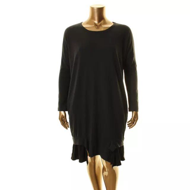 YS BY YOHJI YAMAMOTO Women's Black Asymmetrical-hem Cotton Shift Dress 2 TEDO