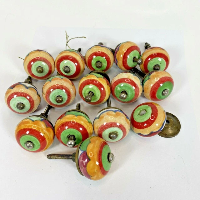 Lot/Bundle of 15 Hand Painted 1.5" Ceramic Drawer/Cabinet Pull Knobs