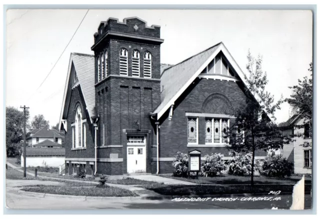 c1940's Methodist Church Scene Street Clarence Iowa IA RPPC Photo Postcard