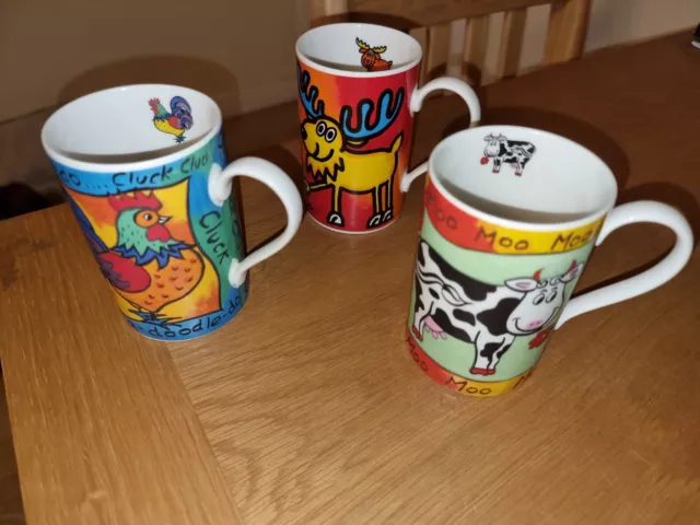 3 DUNOON STONEWARE MUGS Funny Farm by Jane Brookshaw