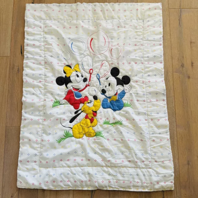 Vtg Dundee Disney 1984 Mickey Mouse Minnie Pluto Bubbles Baby Crib Blanket Rare