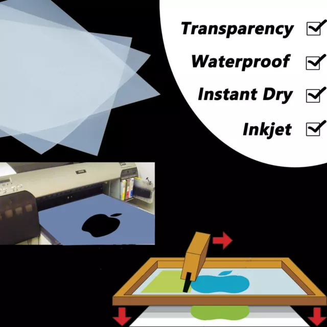 100 sheets，13"x18"，Waterproof  Inkjet Milky Transparency Screen Printing Film