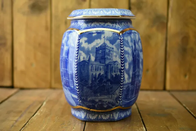 Ginger Jar made for Ringtons by Wade Ceramics, Blue and White Cathedrals 1989
