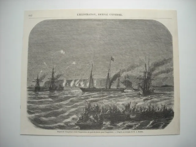 Gravure 1857. Le Havre. Depart Empereur Et Imperatrice Du Port Pour Angleterre..