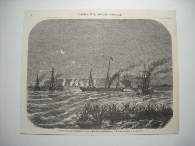Gravure 1857. Le Havre. Depart Empereur Et Imperatrice Du Port Pour Angleterre..