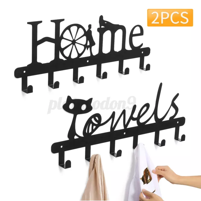 Set Of 2 Wall Mounted 6 Hooks Clothes Keys Coat Towels Rack Hanger Hooks Home
