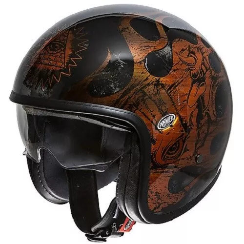 Casco Helmet Jet In Fibra Vintage Evo Bd Orange Chromed Nero Premier Size L