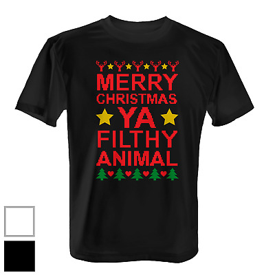 Merry Christmas Ya Filthy Animal T-shirt da Uomo Natale Babbo Natale Regalo