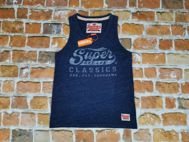 Neuf Superdry Classiques 66 Été Vintage Épaule T-Shirt Débardeur Bleu Taille:XL