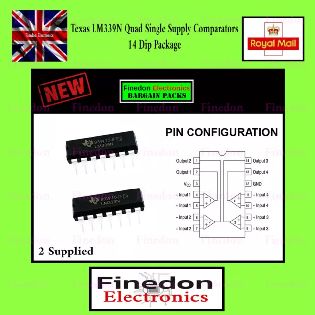 2 x LM339 LM339N Quad Single Supply Comparators 14 Pin Dip IC UK Seller