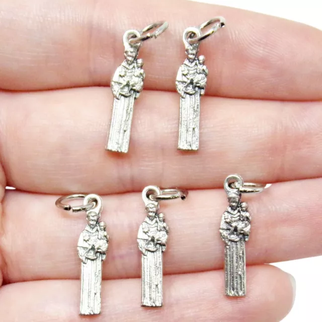 Lot of 5 St Saint Anthony Silhouette Mini Silver Tone Medal Rosary Parts